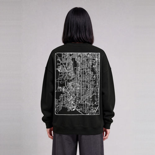 South Jordan map sweatshirt, back print on model - Black