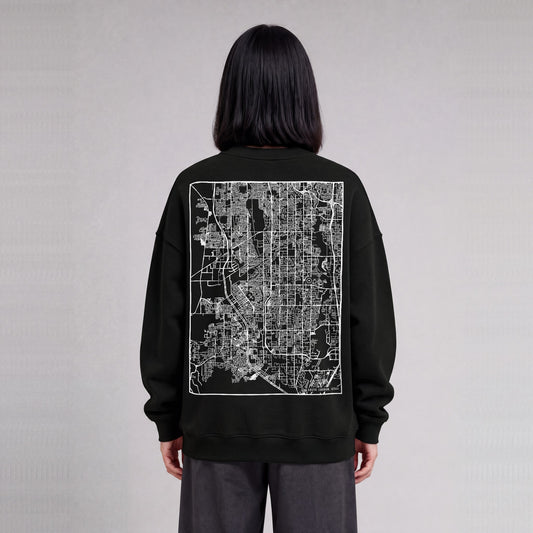 South Jordan map sweatshirt, back print on model - Black