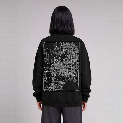 Spanish Fork map sweatshirt, back print on model - Black