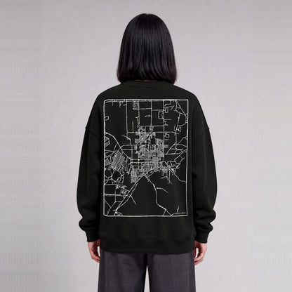 Tooele map sweatshirt, back print on model - Black