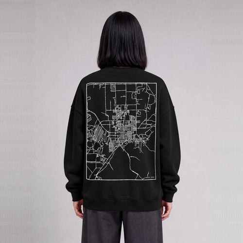 Tooele map sweatshirt, back print on model - Black