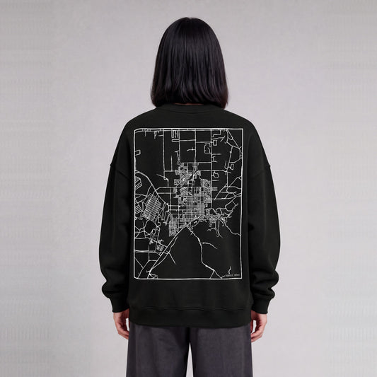 Tooele map sweatshirt, back print on model - Black