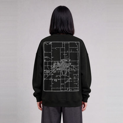 Vernal map sweatshirt, back print on model - Black