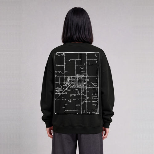 Vernal map sweatshirt, back print on model - Black