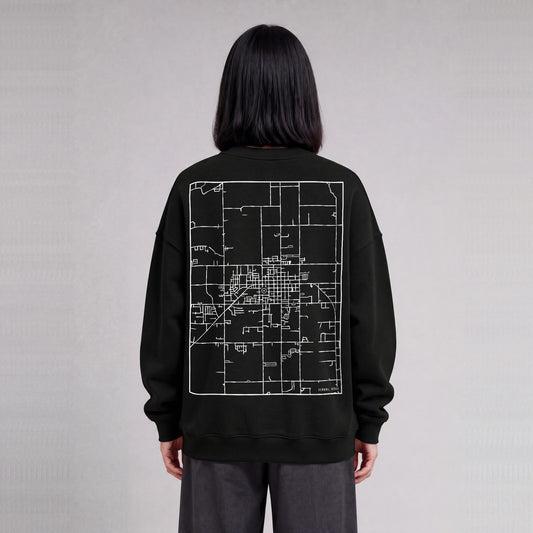 Vernal map sweatshirt, back print on model - Black