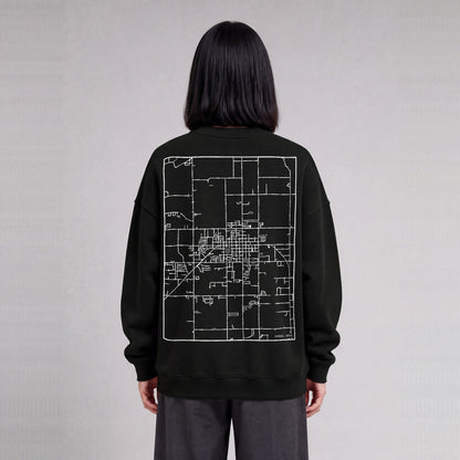 Vernal map sweatshirt, back print on model - Black