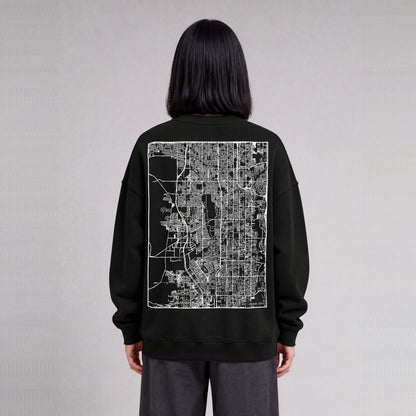 West Jordan map sweatshirt, back print on model - Black