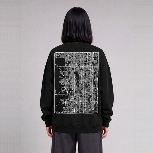 West Jordan map sweatshirt, back print on model - Black