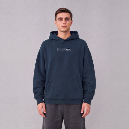 Carthage map hoodie, front logo on model - Navy Blue