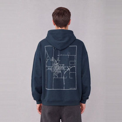 Carthage map hoodie, back print on model - Navy Blue