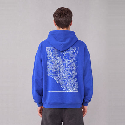 Layton map hoodie, back print on model - Royal Blue