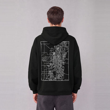 Logan map hoodie, back print on model - Black