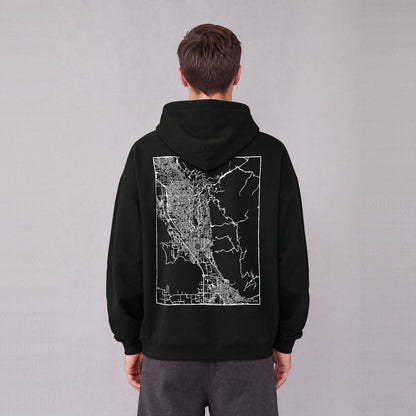 Provo map hoodie, back print on model - Black