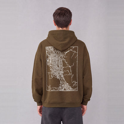 Provo map hoodie, back print on model - Coffee