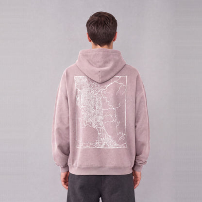 Provo map hoodie, back print on model - Mauve