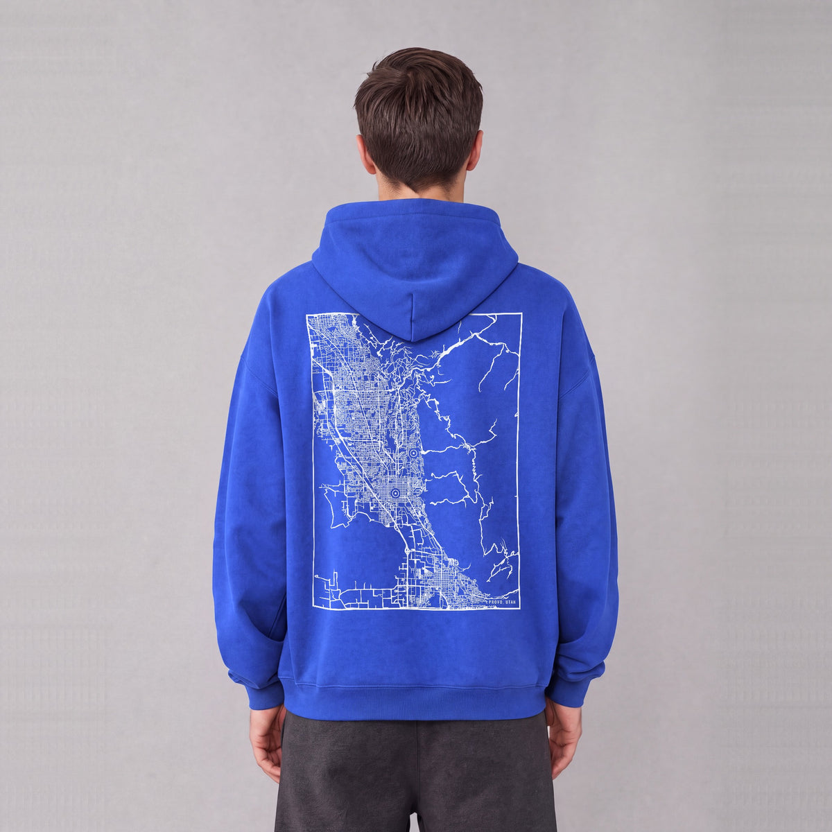 Provo map hoodie, back print on model - Royal Blue