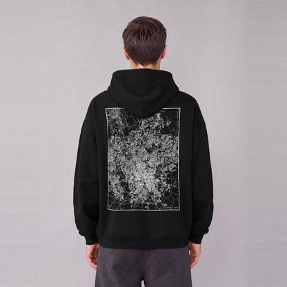 San Antonio map hoodie, back print on model - Black