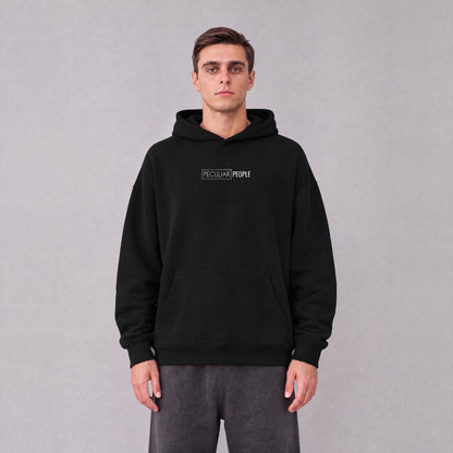 Sharon map hoodie, front logo on model - Black