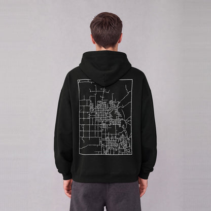 Smithfield map hoodie, back print on model - Black