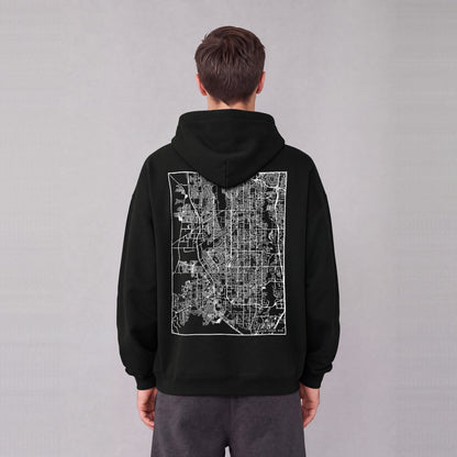 South Jordan map hoodie, back print on model - Black