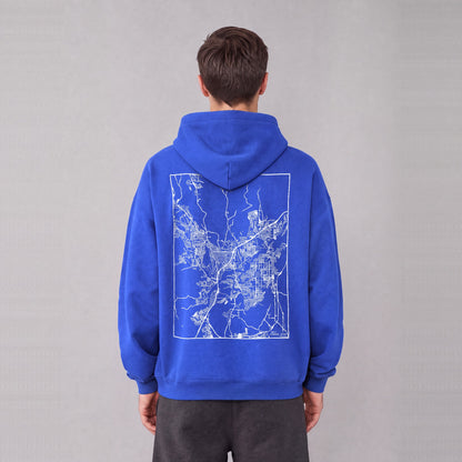 St. George map hoodie, back print on model - Royal Blue