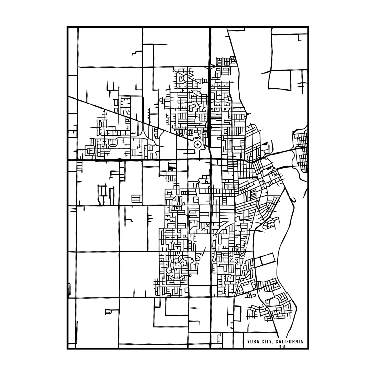City map art close-up - Yuba City